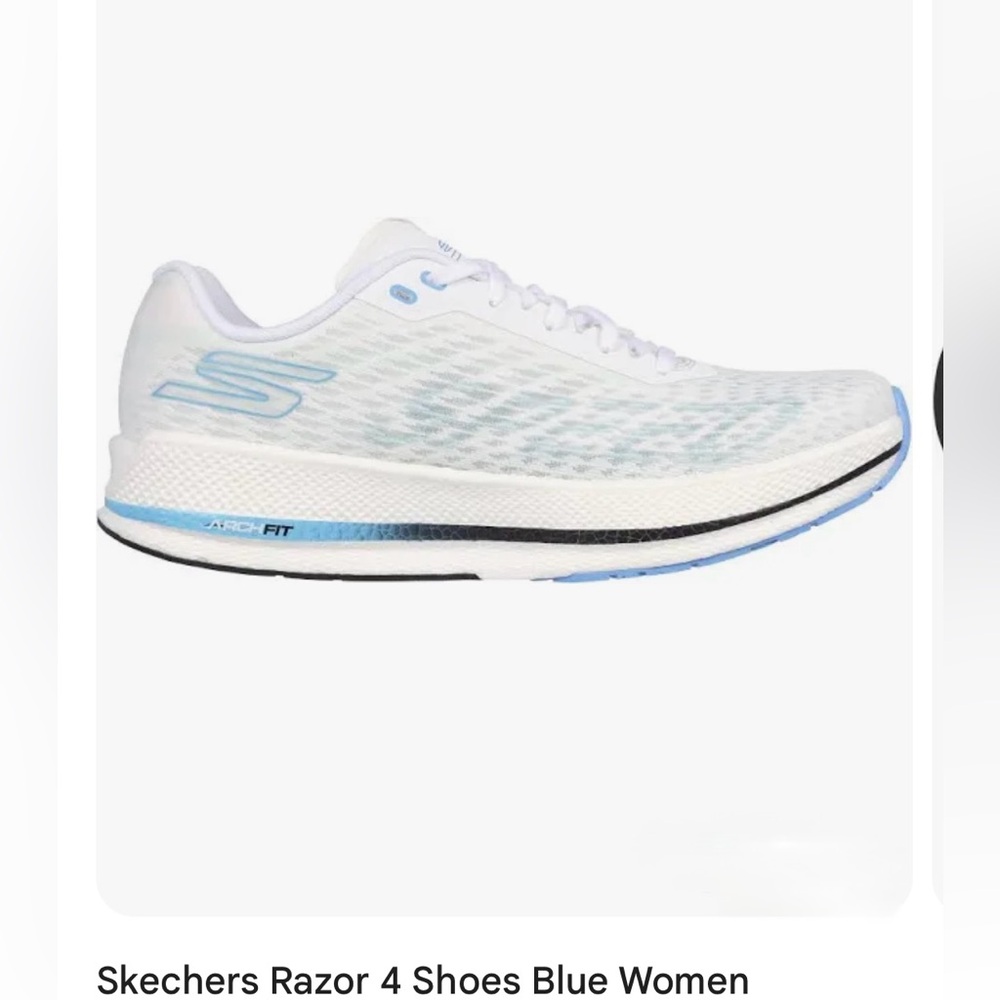 Skechers Go Run Arch-Fit White and Blue Athletic Shoes, Size 8